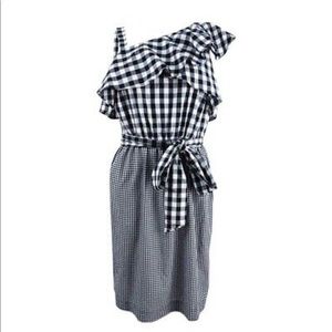 Calvin Klein Womens B/w Mini One Shoulder Gingham Checkered Party Dress
